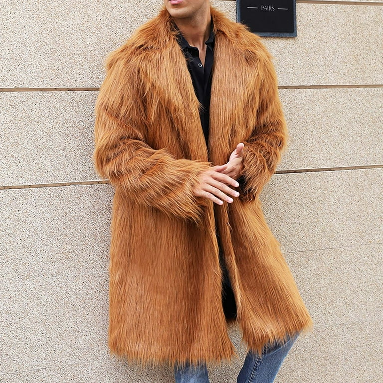 Brown Asos Mens Fur Jacket ASOS DESIGN Longline Shearling Overcoat