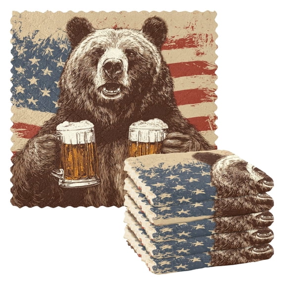 6 Pieces of Kitchen Towels 11x11Inch Kitchen Dish Cloths Kitchen Dish Towels Reuseable Cleaning Cloths Brown Bear Holding