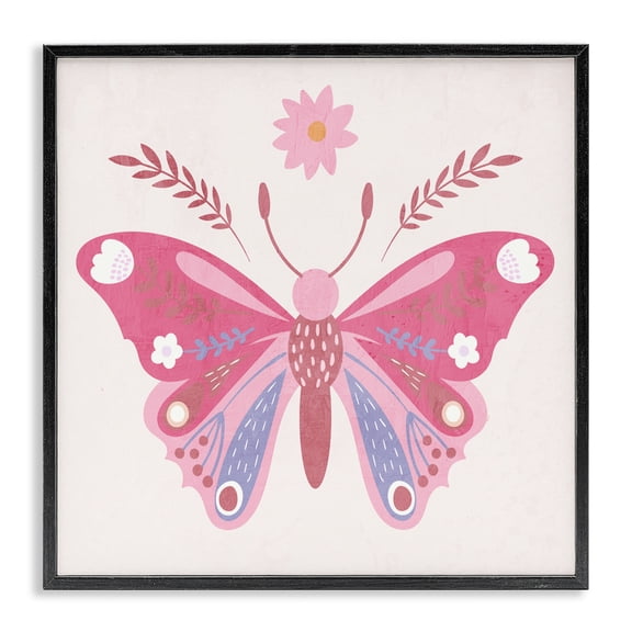 Stupell Industries Folk Butterfly in Pink Black Framed Giclee Art, design by Kim Allen