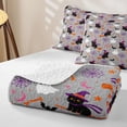 thumbnail image 4 of Homewish Cartoon Witch Cat Quilt King for Girls, Halloween Spooky Animal King Coverlet Set, Light Gray, 3-Piece 1 Bedspread and 2 Pillowcases, 4 of 7