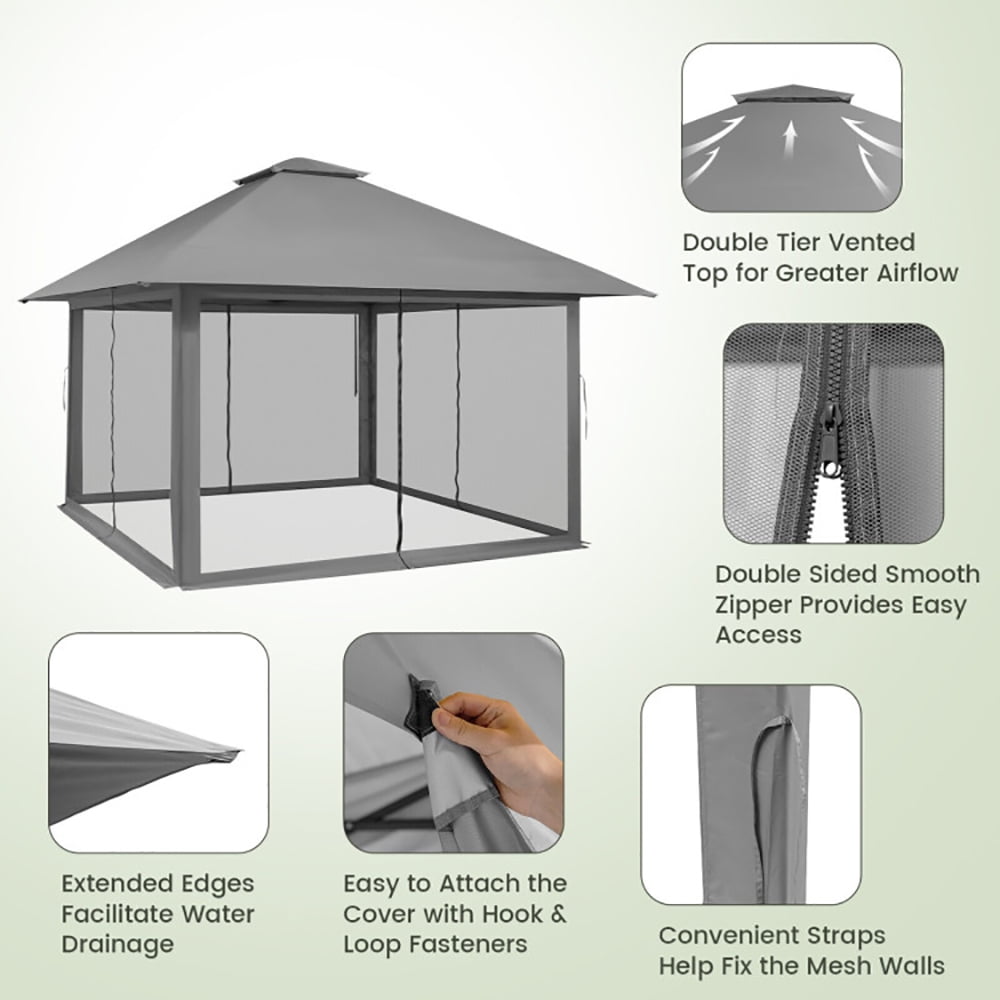 Aimee Lii 13 x 13 Feet Pop-up Instant Canopy Tent with Mesh Sidewall, Backyard Canopy Gazebo for Party Camping BBQ Events, Gray