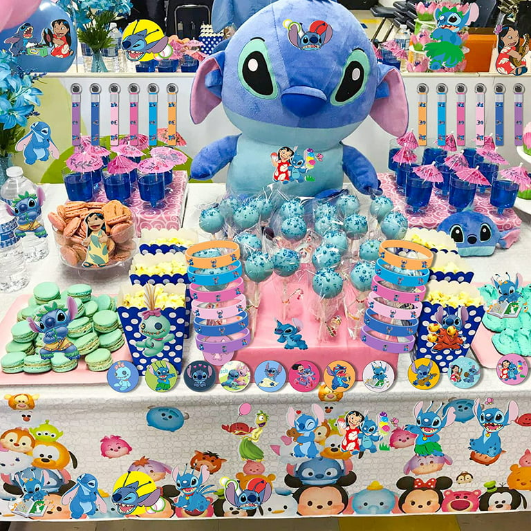 Lilo and Stitch Party Favors Supplies, 106 Pcs Stitch Birthday Decorations  Kit Include 12 Silicone Bracelets, 12 Badge, 12 Keychain, 50 Stickers and  20 Gift Bags Robot Blocks Party Supplies for Kids 