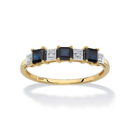 Blue Diamond Accented Ring Genuine Blue Sapphire and Diamond Accent Princess-Cut Ring .76 TCW in Solid 10k Yellow Gold ()
