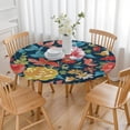 thumbnail image 3 of Pioneer Flower Floral Print Pattern Round Fitted Tablecloth with Elastic Edge,Dining Table Cover Waterproof,Outdoor Round Tablecloth for Camping,Dining,Indoor and Outdoor, 3 of 7