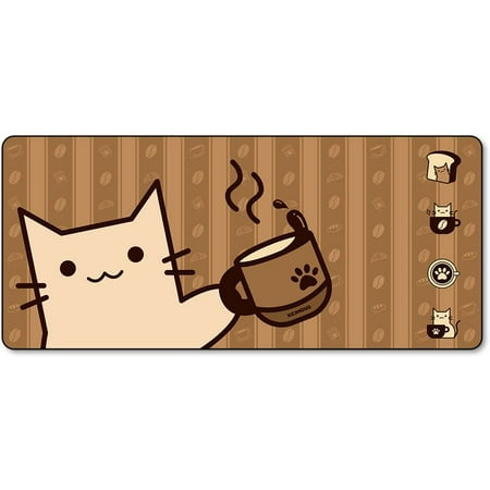 Gaming Mouse Pad Large Mouse Pad Non-Slip 4mm Laptop Desk Pad Waterproof Desk Pad for Gaming Office and Home (35.4 x 15.7 Coffee Cat)
