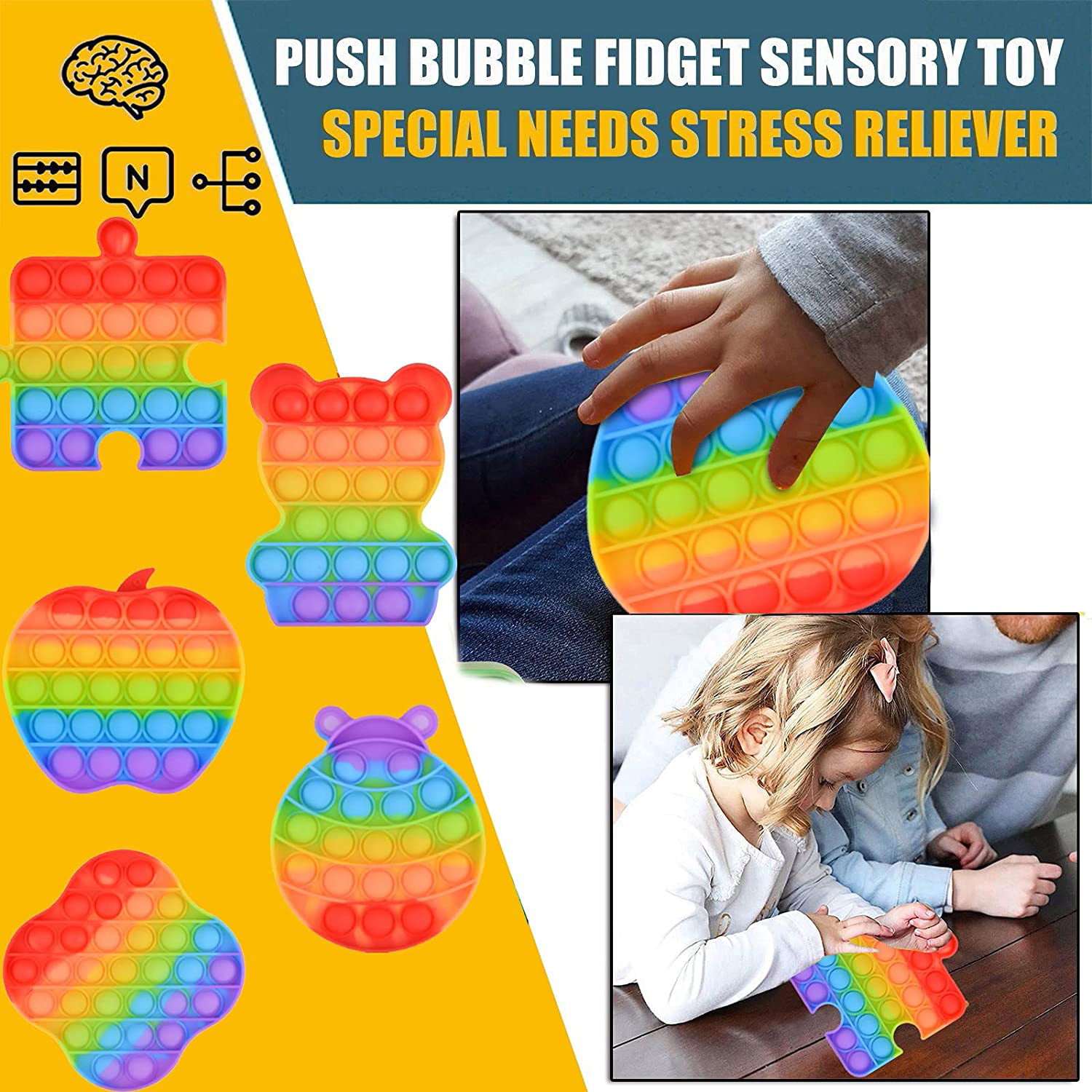 Adult Kids Funny Antistress Toys Push Bubble Fidget Sensory Toy Autism Special 