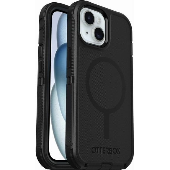 OtterBox iPhone 15, 14, & 13 (Only) - Defender Series MagSafe Case - Black - Built-in Magnets - Screenless - Rugged & Durable - with Port Protection - Holster Clip Included - Non-Retail Packaging