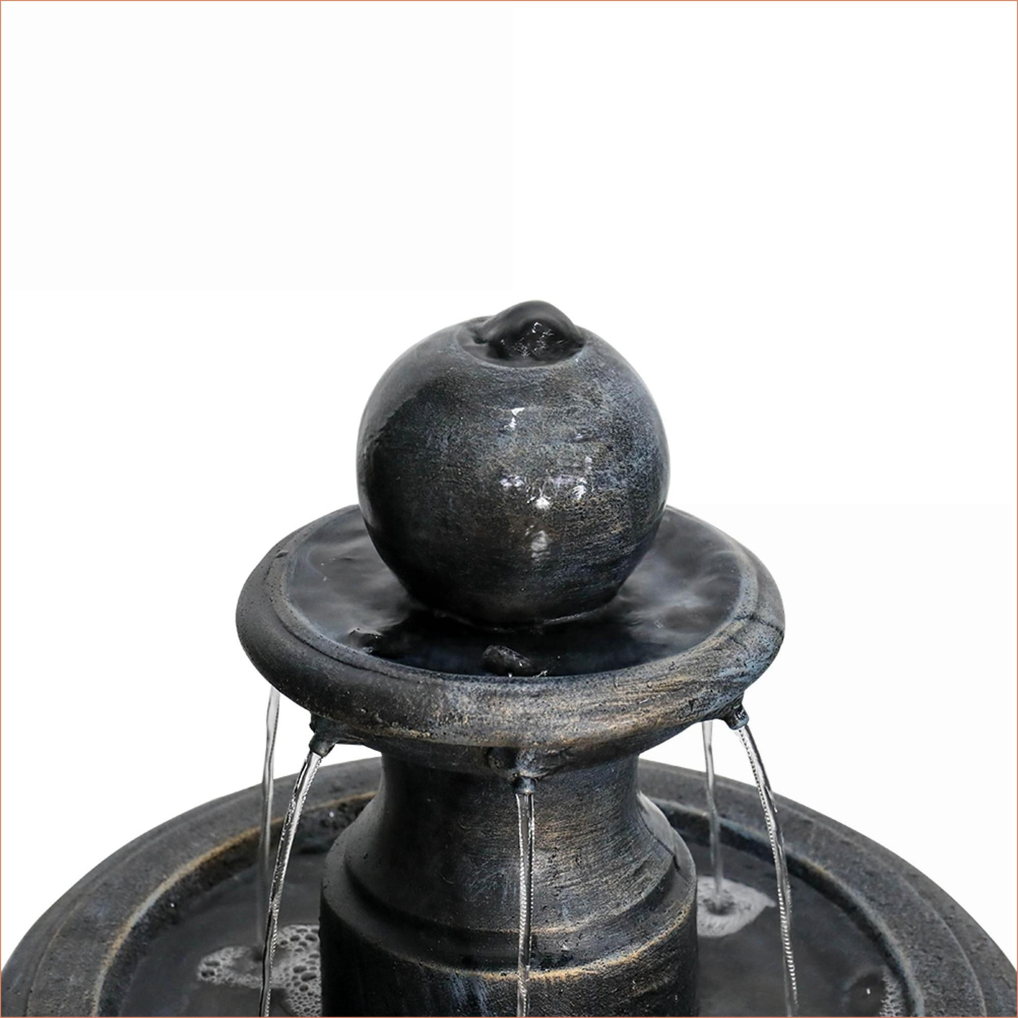Fountains | 3-Tier Modern Outdoor Garden Patio Fountain, Fiber-Reinforced Concrete, Black Stone Finish, 27"x27"x45.2" | Black | Concrete / Cement