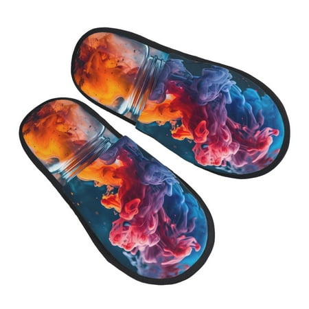 

Ocsxa Mens Womens Cozy Memory Foam Scuff Slippers Slip On Warm House Shoes Indoor/Outdoor Modern Art Red And Blue Colors Designs-Large