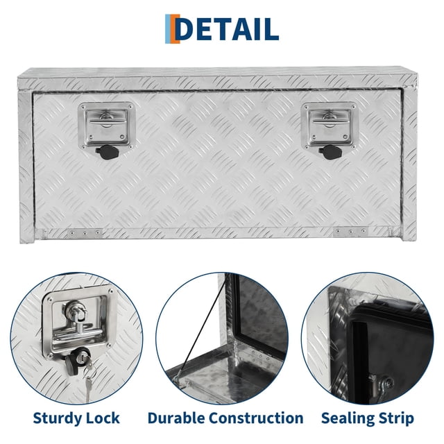 EDTara Lockable Aluminum Toolbox Chest, Heavy Duty Diamond Plate Storage Organizer With Keys for Trucks, Rvs, and Trailers