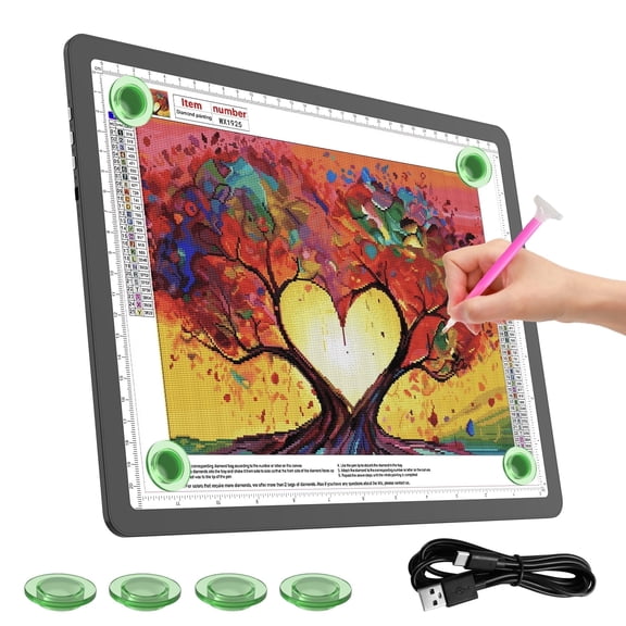 KOBAIBAN A4 Light Board for Diamond Painting, Super Bright Magnetic Light Pad with Side Buttons, Lightbox for Tracing and Drawing, Corded Light Table for Sketching, Weeding Vinyl (Black)