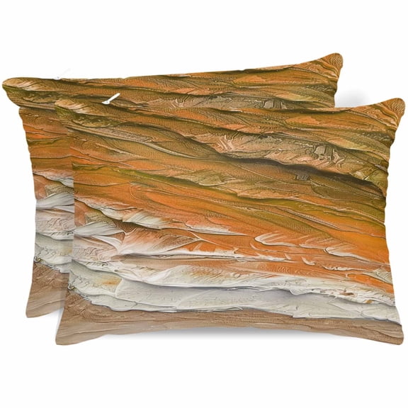 Orange Coastal Beach Pillow Cases Queen Size Set of 2, Smooth Satin Pillowcase for Hair and Skin, Summer Nautical Oil Painting Decorative Cooling Bed Pillow Covers with Zipper, 20x30 Inches