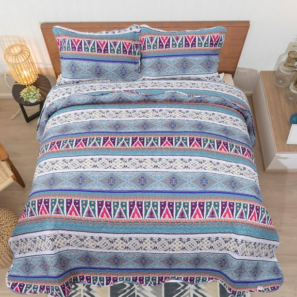 Piccocasa 3 Pc Bohemian Quilt Sham King Bedding Set Polyester Gray Walmart Com Walmart Com
