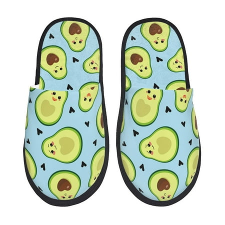 Balery Avocado and Hearts Slient Indoor Furry Fleece Comfort House Shoes Soft Non-Slip Home Shoes Cotton slippers House Slippers-- Large
