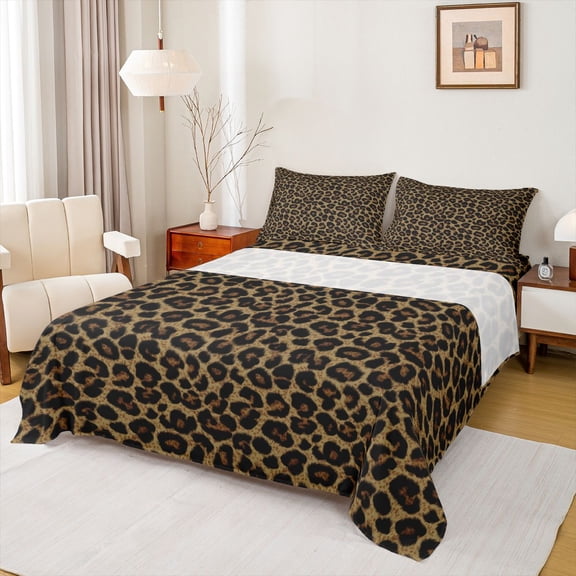 jejeloiu Rustic Leopard Hide Twin Sheet Sets,Jungle Animal Cheetah Twin Fitted Sheet,Black Brown Flat Sheet For Adult,Super Cozy Room Decor,3 Pieces