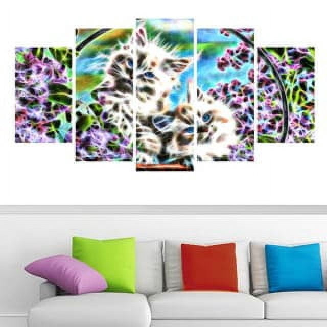 DESIGN ART Kittens in a Basket Animal Art Canvas (Multiple Sizes) - Purple 32 in. wide x 16 in. high