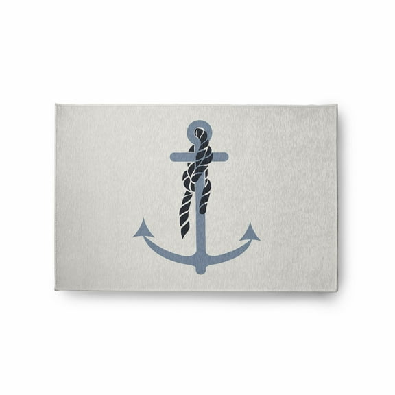 E by Design Anchor and Rope Nautical Indoor/Outdoor Rug - Dusty Smoke - 2 x 3 ft.