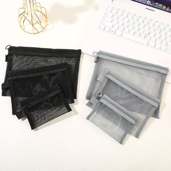 Zipper Nylon Mesh Pouch - Versatile Cosmetic and Travel Makeup Organizer Bag(Gray)