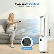 Advwin 35 Bladeless Tower Fan with Remote, 26ft/s Standing Floor Fan, 90° Oscillation, 24 Speeds, 12H Timer, Quiet Cooling Air Circulator for Bedroom, White+Silver