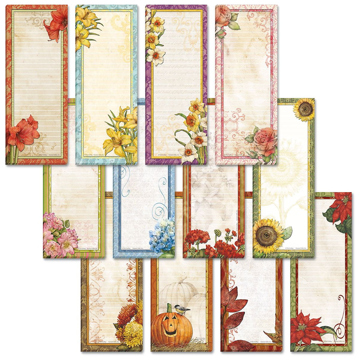 Set of 12 Magnetic Memo Note Pads 1 Complete Year Seasonal Monthly Themes 