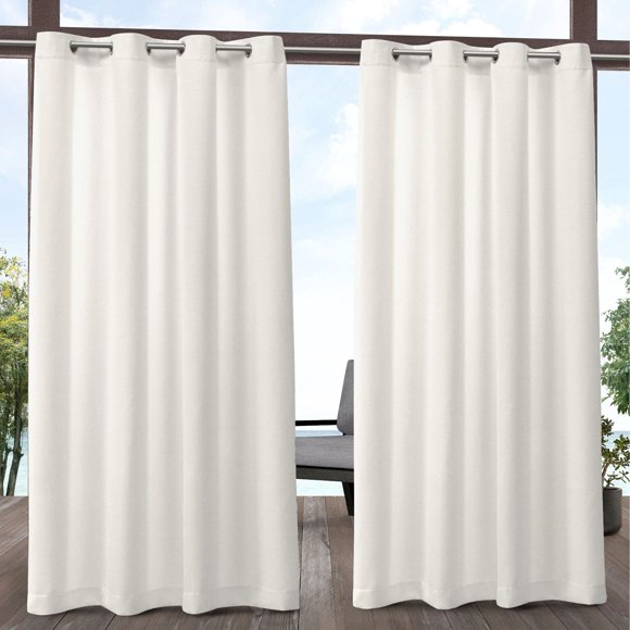 Exclusive Home Biscayne Indoor/Outdoor Two Tone Textured Grommet Top Curtain Panel, 54"x120", Ivory, Set of 2