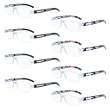 8 Pack Reading Glasses, Blue Light Blocking Computer Reading Glasses for Women and Men, Anti Glare Lightweight Readers (4 Black+4 Floral,+4.00)