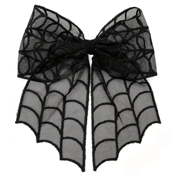 Halloween Spider Web Lace Hair Bow, Large Gothic Hair Accessory for Women & Girls, Black Hair Clip