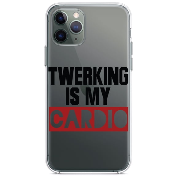 DistinctInk Clear Shockproof Hybrid Case for iPhone 11 (6.1" Screen) - TPU Bumper Acrylic Back Tempered Glass Screen Protector - Twerking is My Cardio