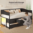thumbnail image 6 of Plonmago Twin Size Daybed with Trundle, Metal Trundle Bed with 4 Storage Drawers and LED Light, Sofa Bed Frame with Strong Supports for Living Room, Bedroom,Guest Room, Black, 6 of 8