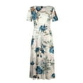 thumbnail image 3 of Jzuxvd Short Sleeve Maxi Dress Casual Plus Size Crewneck Long Dress Elegant Formal A Line Smocked Flowy Party Dress White 3XL, 3 of 4
