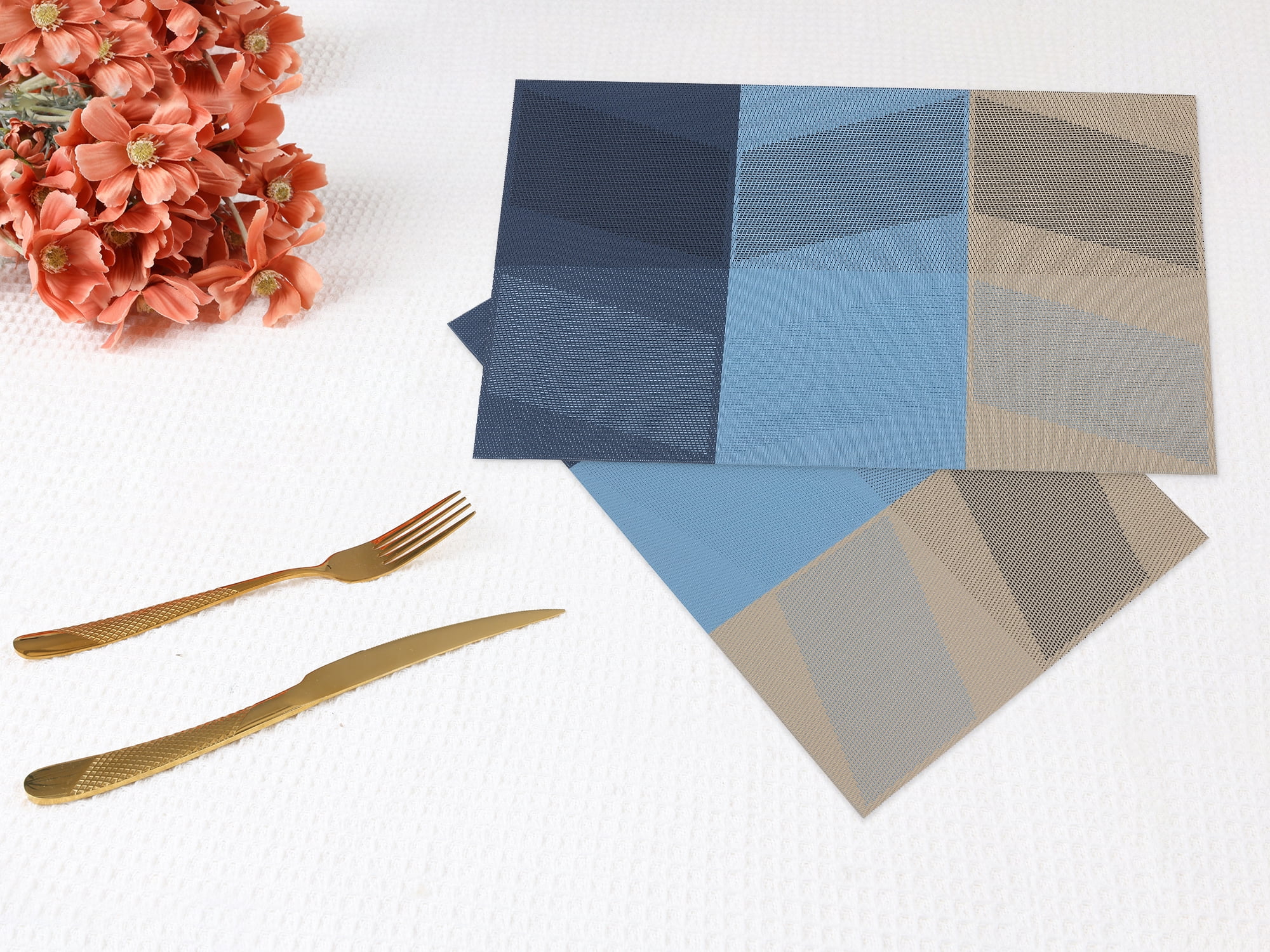 Unique Bargains Set of 6 Placemats for Dining Table Decor Wipeable Table Mat Blue