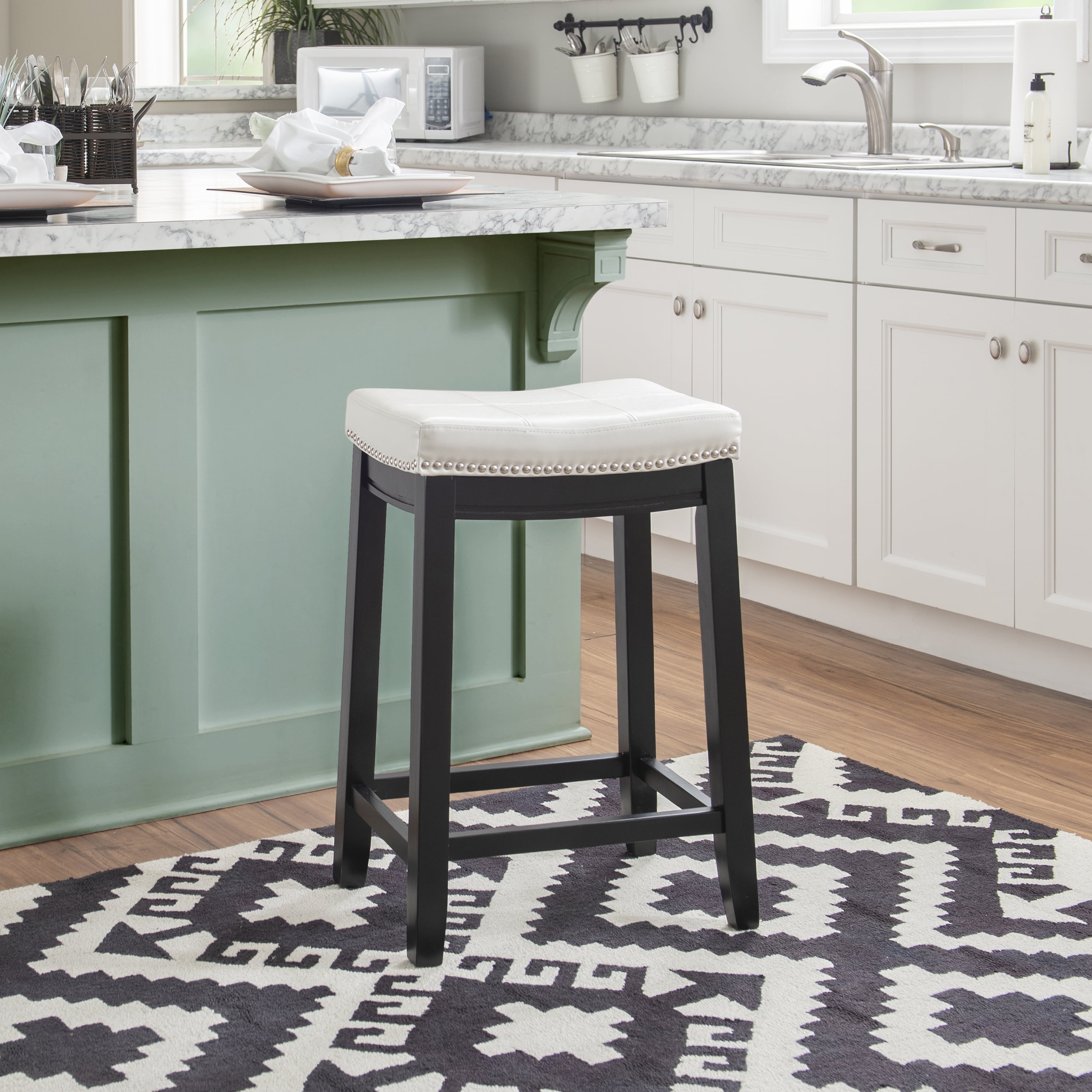 Linon Claridge 26.5" Backless Indoor Wood Counter Stool, Black/White Faux Leather, 1 Stool