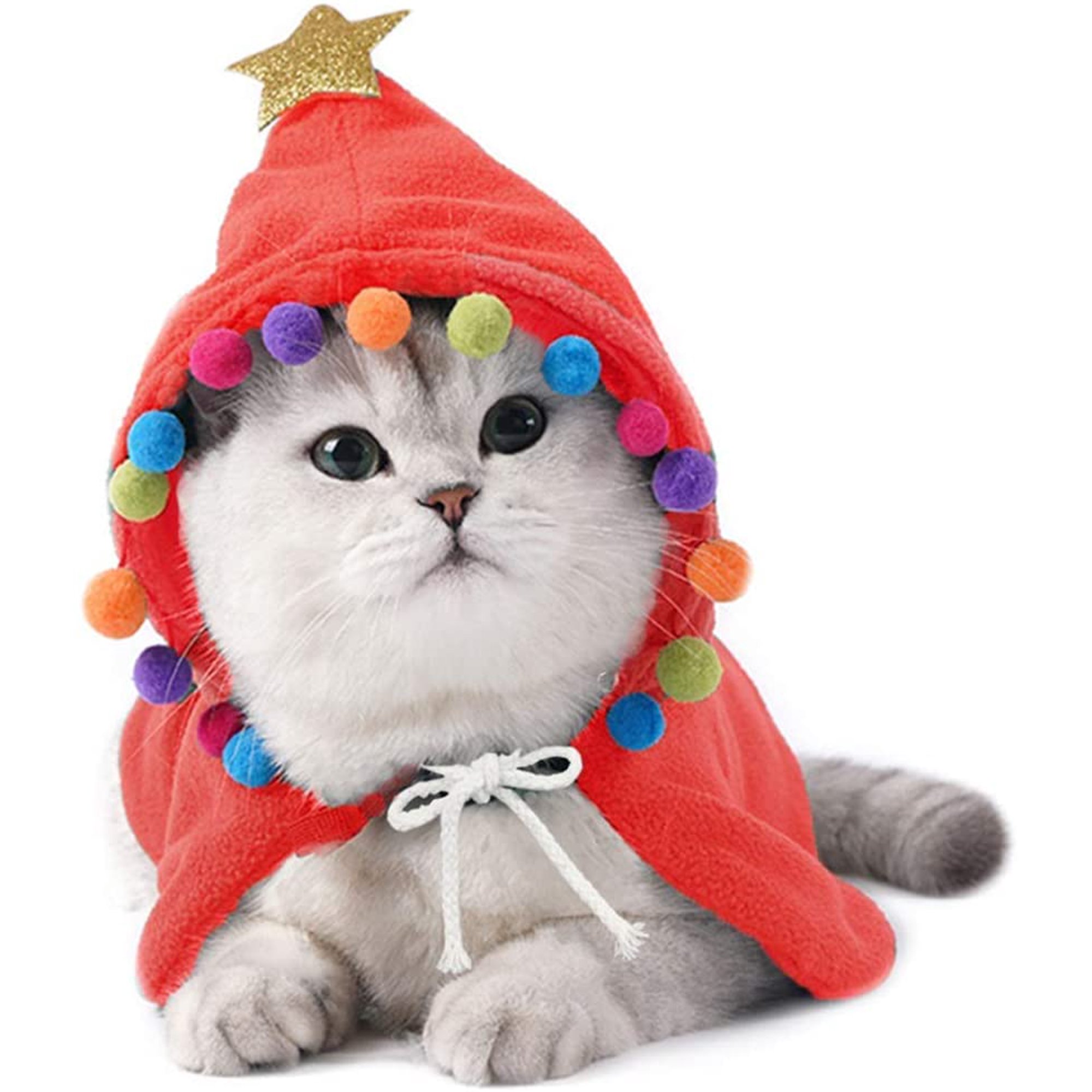 HTOOQ Pet Christmas Costume Puppy Xmas Cloak with Star and Pompoms Cat — free download