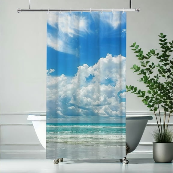 RKSupls Beach Scene Clouds Sea Waterproof Shower Curtain Polyester Shower Curtain with Hooks for Chic Elegant Home Bathtub Bathroom Decor Washable