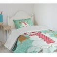 thumbnail image 4 of Ambesonne Snowman Quilted Bedspread Set 2 Pcs, Happy New Year, Twin Size, Dark Coral Pale Brown, 4 of 6