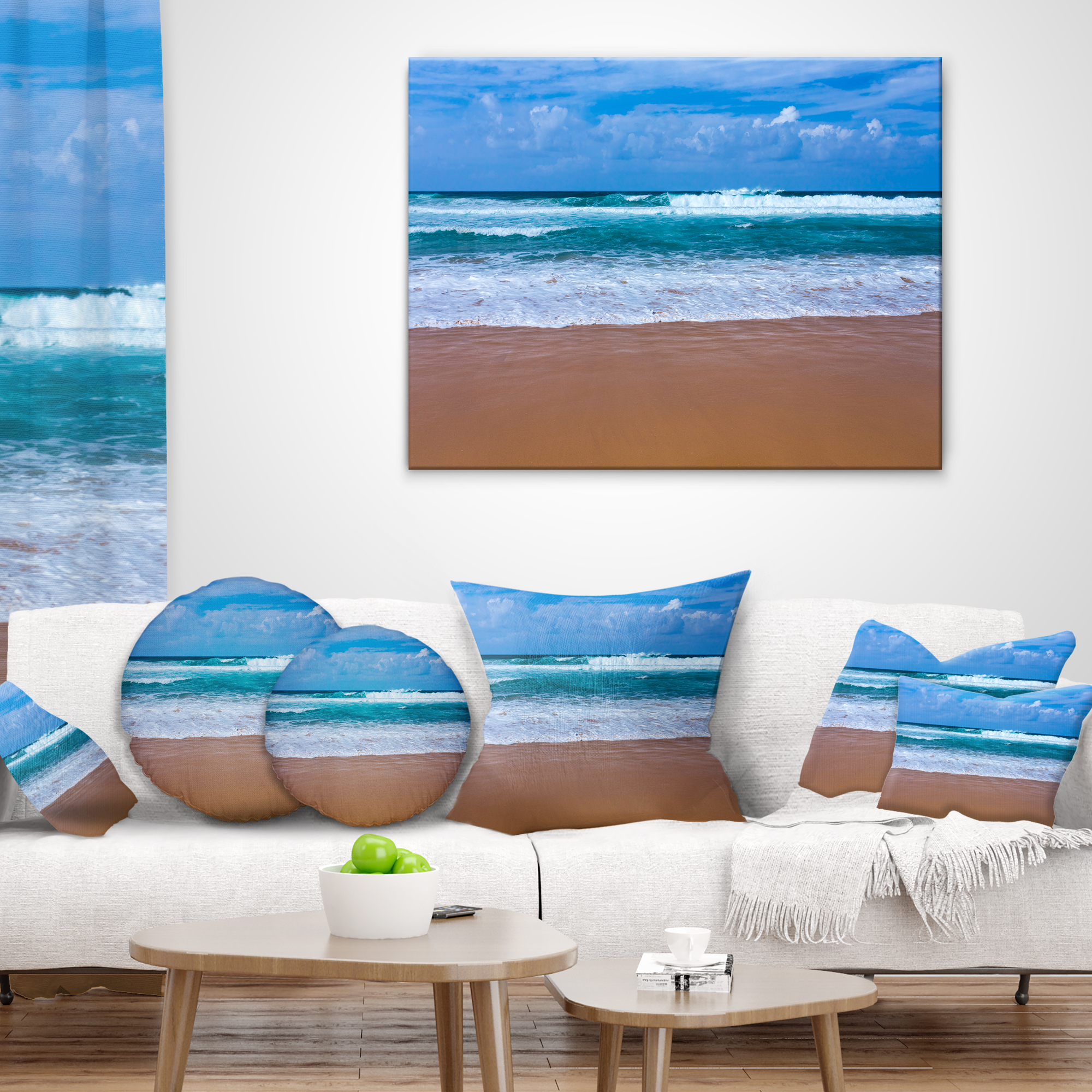 Designart Fascinating Atlantic Beach in Portugal - Seascape Throw Pillow - 18x18