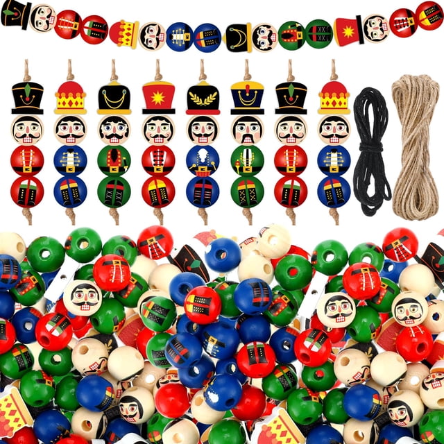 Juego de abalorios navideños de madera Cinnvoice, 240 unidades, diseño de cascanueces