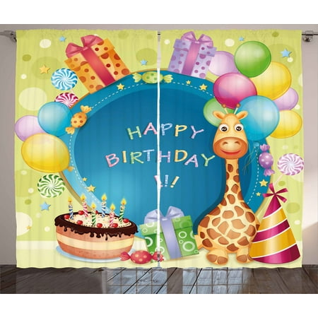Kids Birthday Curtains 2 Panels Set, Congratulation Best Wishes on the Blue Color Backdrop Party Balloons Print, Window Drapes for Living Room Bedroom, 108W X 108L Inches, Multicolor, by (The Best Dj Set)