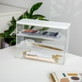 thumbnail image 3 of Martha Stewart Brody Clear Plastic Storage Organizer Bins with White Engineered Wood Lid for Home Office, Kitchen, or Bathroom, 3 Pack Medium, 7.5" x 3", 3 of 10