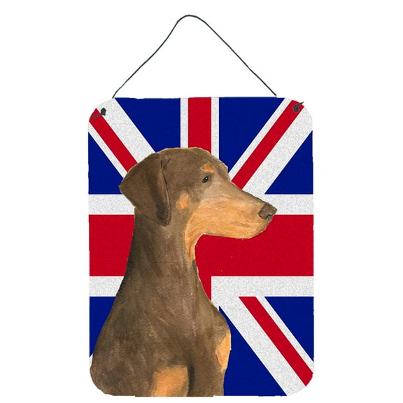Doberman Natural Ears with English Union Jack British Flag Wall or Door Hanging Prints