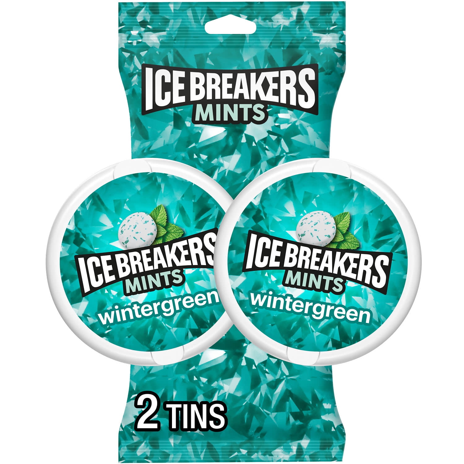 (2 pack) Ice Breakers Wintergreen Flavored Sugar Free Mints, Pucks 1.5 oz, 2 Count