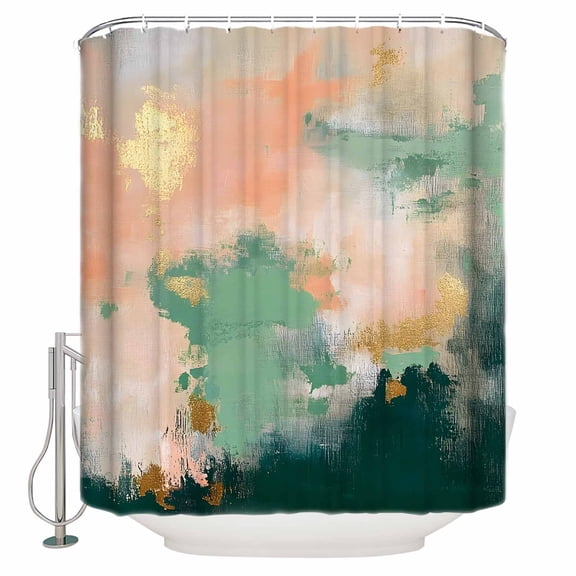 Abstract Art Shower Curtain, 66" x 72", Orange Green Oil Painting Watercolor Modern Art Waterproof Bathroom Curtain Washable Shower Curtain Set with 12 Hooks