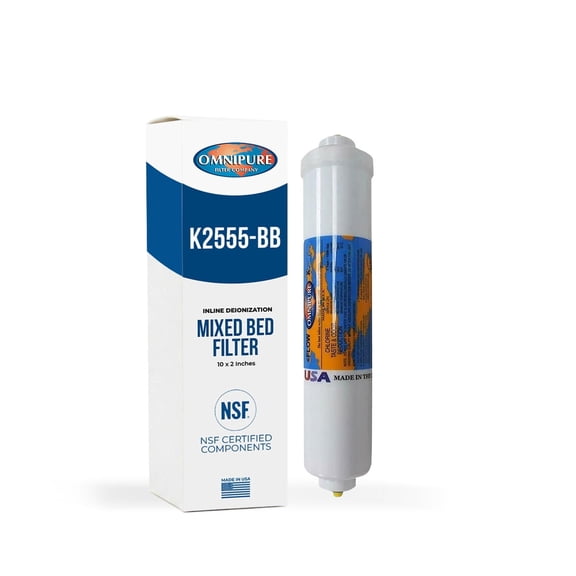 Ominpure K2555-BB Inline DI Mixed Bed Deionization Filter Cartridge, 10 x 2 in Resin Replacement, 1/4 in FPT, K-Series Inline Water Filter