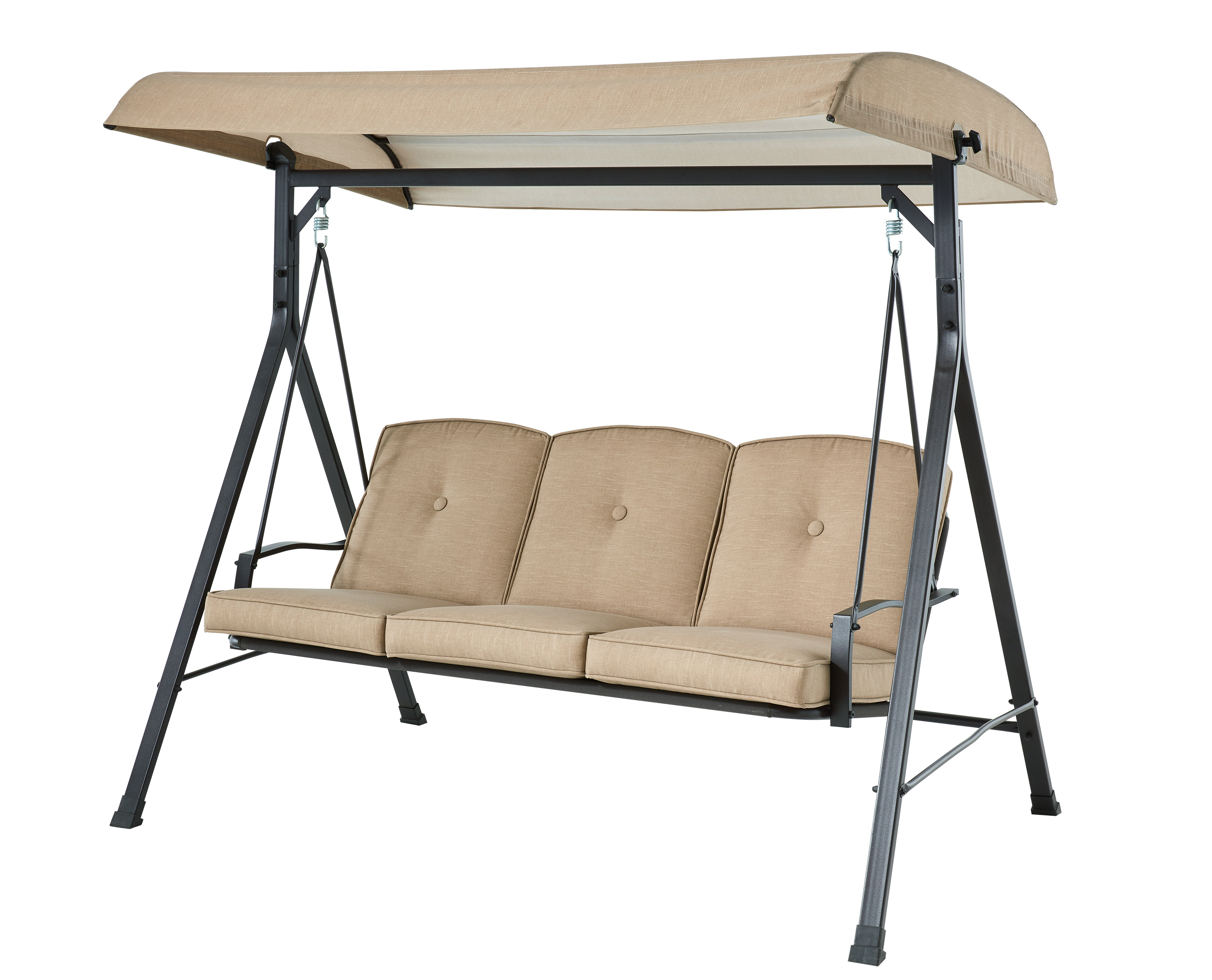 Mainstays Forest Hills 3-Seat Cushion Canopy Porch Swing, Beige - image 2 of 5