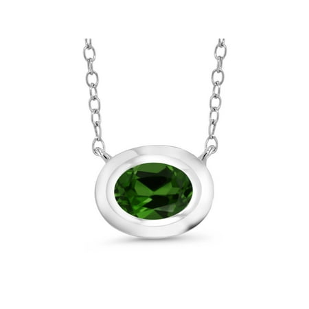- 0.80 Ct Oval Green Chrome Diopside 925 Sterling Silver Pendant With Chain