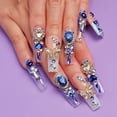 thumbnail image 7 of B126 Blue Gem Square Press on Nails | Luxury Crystal & Glitter Acrylic Fake Nails Medium Length Square False Nails for Women, Reusable Glue-on Manicure Set M, 7 of 7