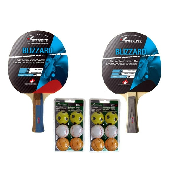Ensemble de raquettes et balles de tennis de table Swiftflyte Blizzard, 14 pièces (2 raquettes, 12 balles)