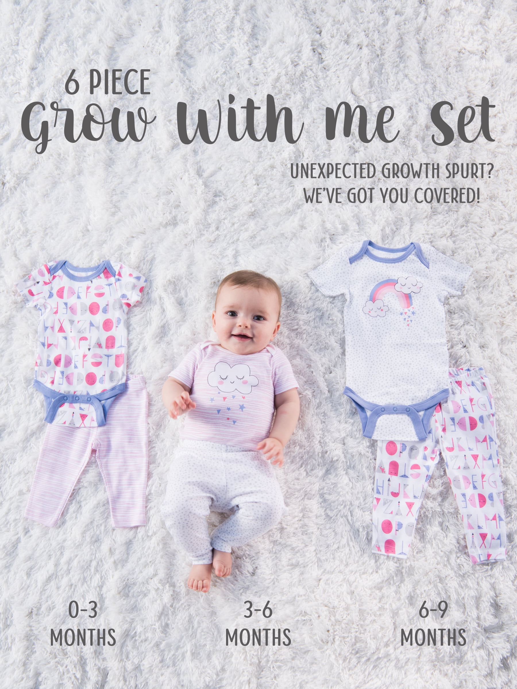 Little Star Organic Baby Girl Grow With Me Bodysuit & Pants Shower Gift Set, 6-Piece