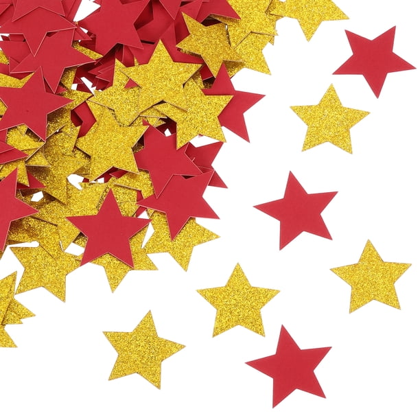 200Pcs Confeti de Estrella Brillante Decoración de Mesa, 1.2x1.2Pulgadas, Rojo, Dorado