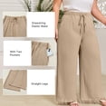 thumbnail image 3 of SHEWIN Womens Plus Size Pants Wide Leg Pants Palazzo Drawstring Elastic Waist Lounge Pants Spring Summer Lightweight with Pockets Khaki 4X, 3 of 11